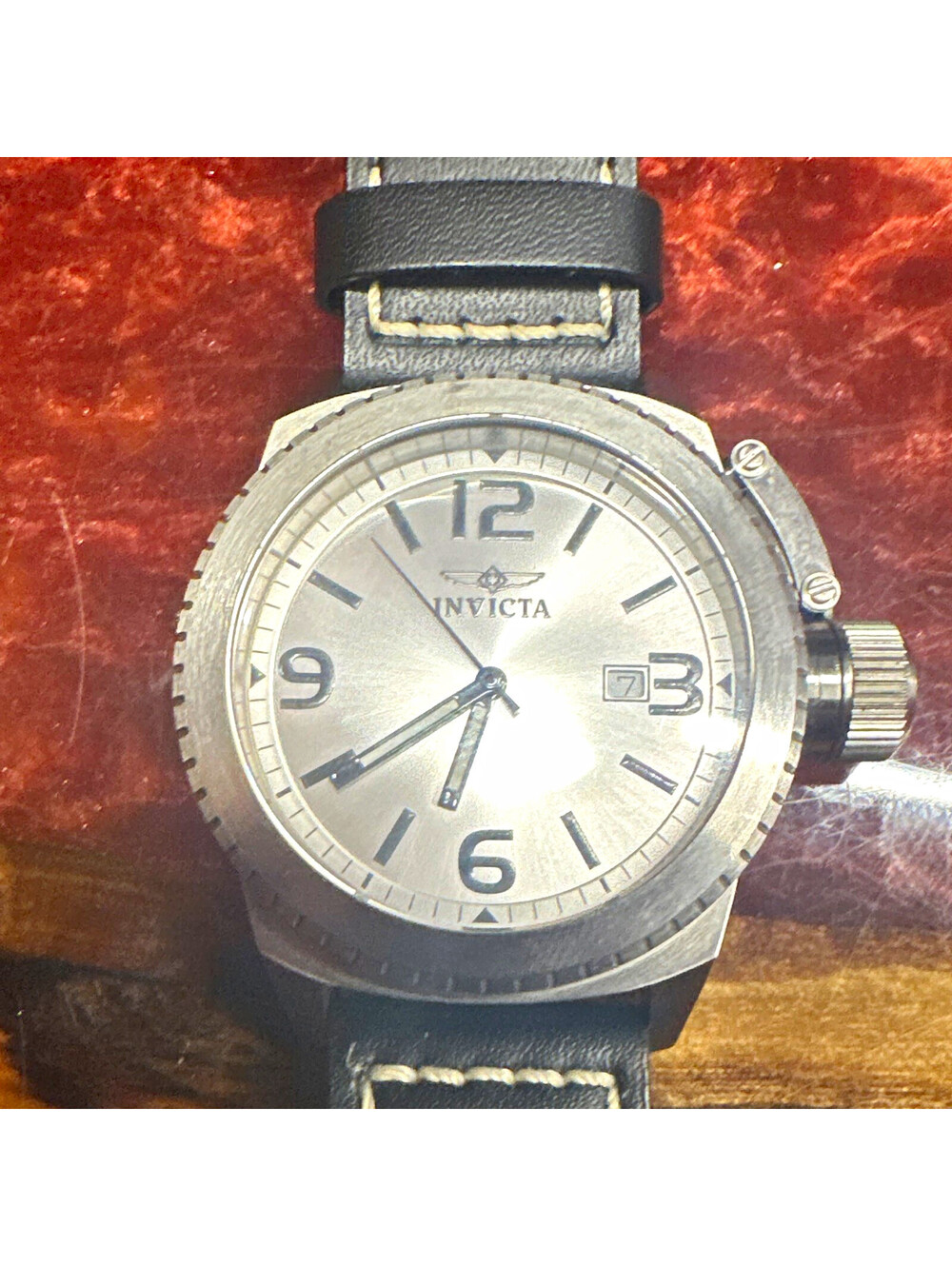 Invicta Specialty Tritnite Men's Quartz Watch Silver Dial Black Leather 100m